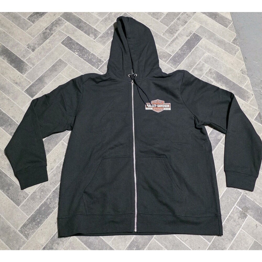 New Harley-Davidson Motorcycle Men's Zip-Up Fleece Hoodie Black Size XL